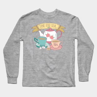 Time For Tea Aesthetic Tea Design in Vintage Pink and Blue Long Sleeve T-Shirt